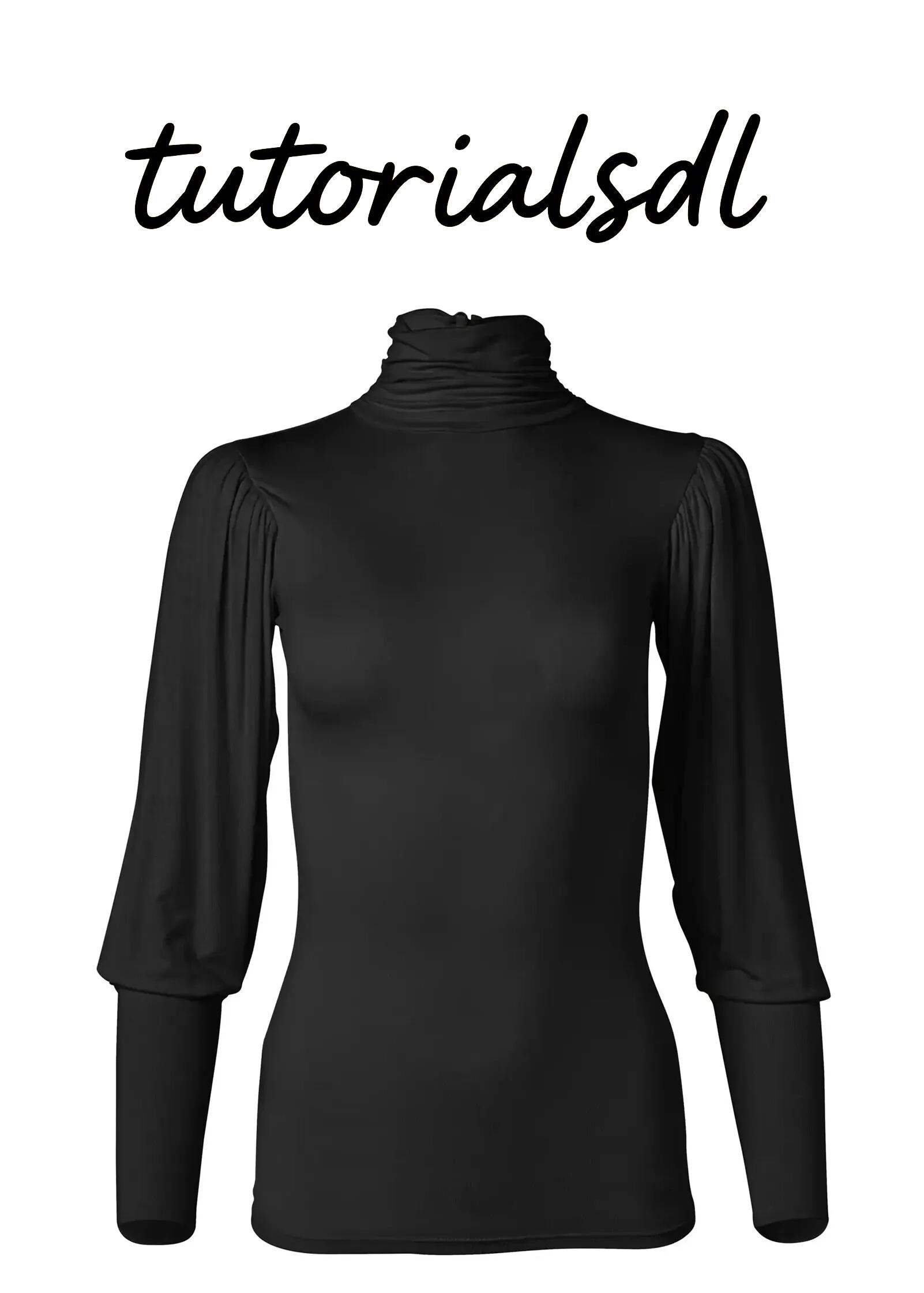 Turtleneck Long Sleeve Top - Black