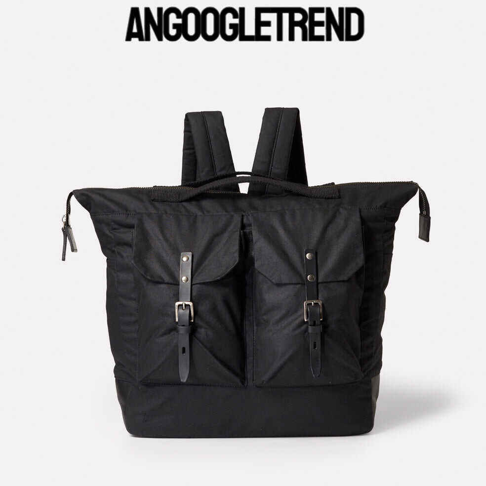 Frank Large Waxed Cotton Rucksack in Black