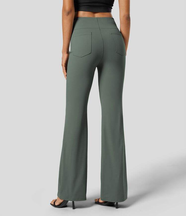 High Waisted Back Side Pocket Slight Flare Work Pants