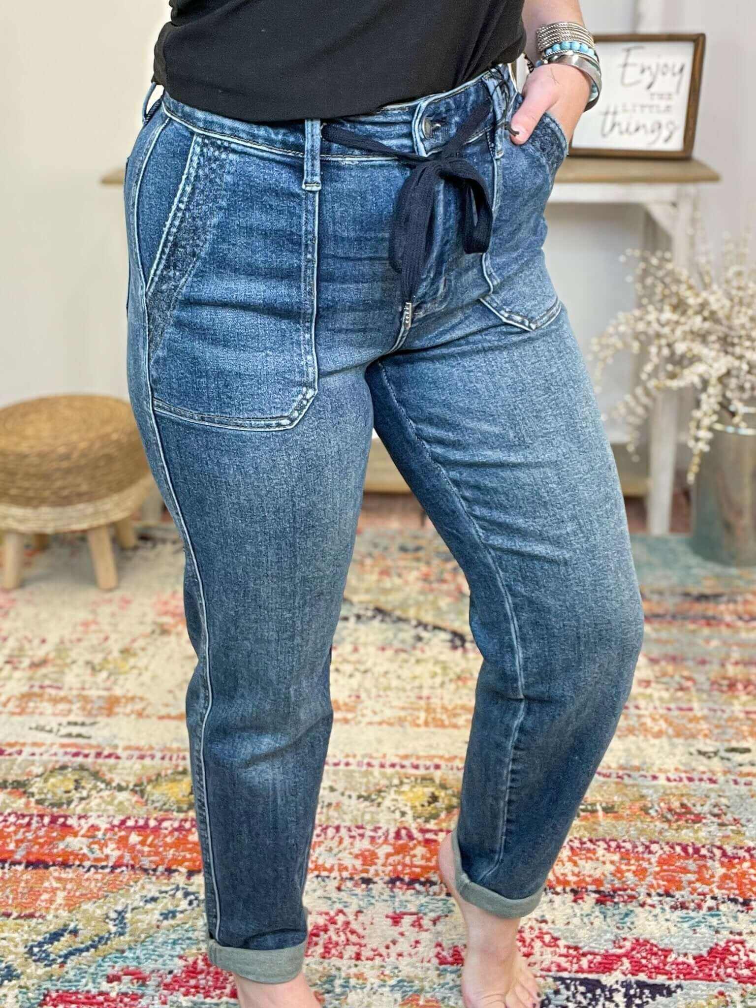 Judy Blue Relaxed Tatum Drawstring Cuffed Jogger Jeans