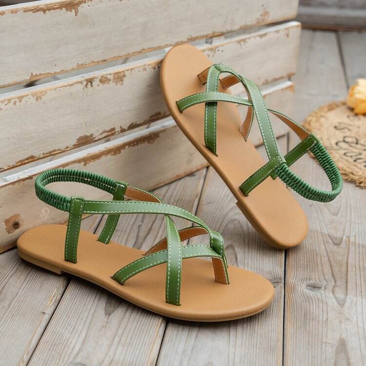 PU Leather Crisscross Flat Sandals