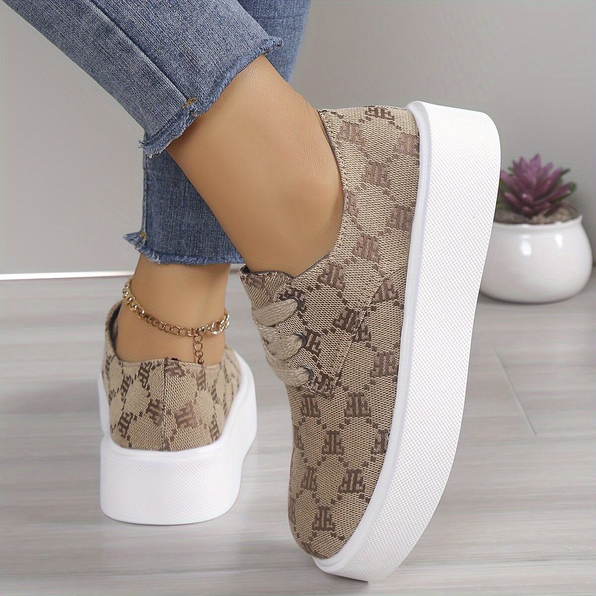 Women's Geometric Pattern Platform Sneakers, Casual Lace Up Outdoor Shoes, Comfortable Low Top Shoes