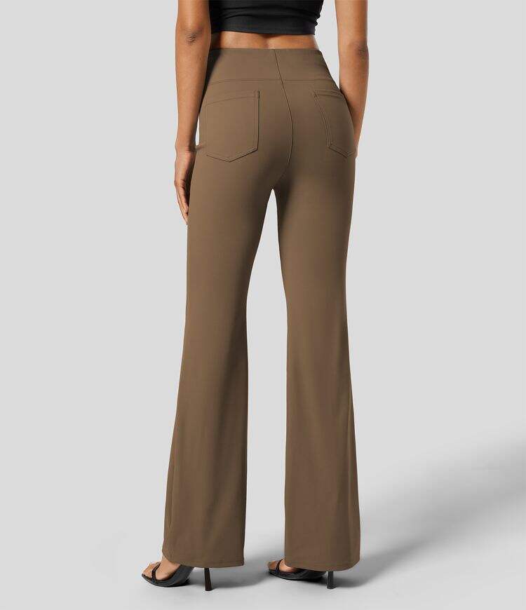 High Waisted Back Side Pocket Slight Flare Work Pants