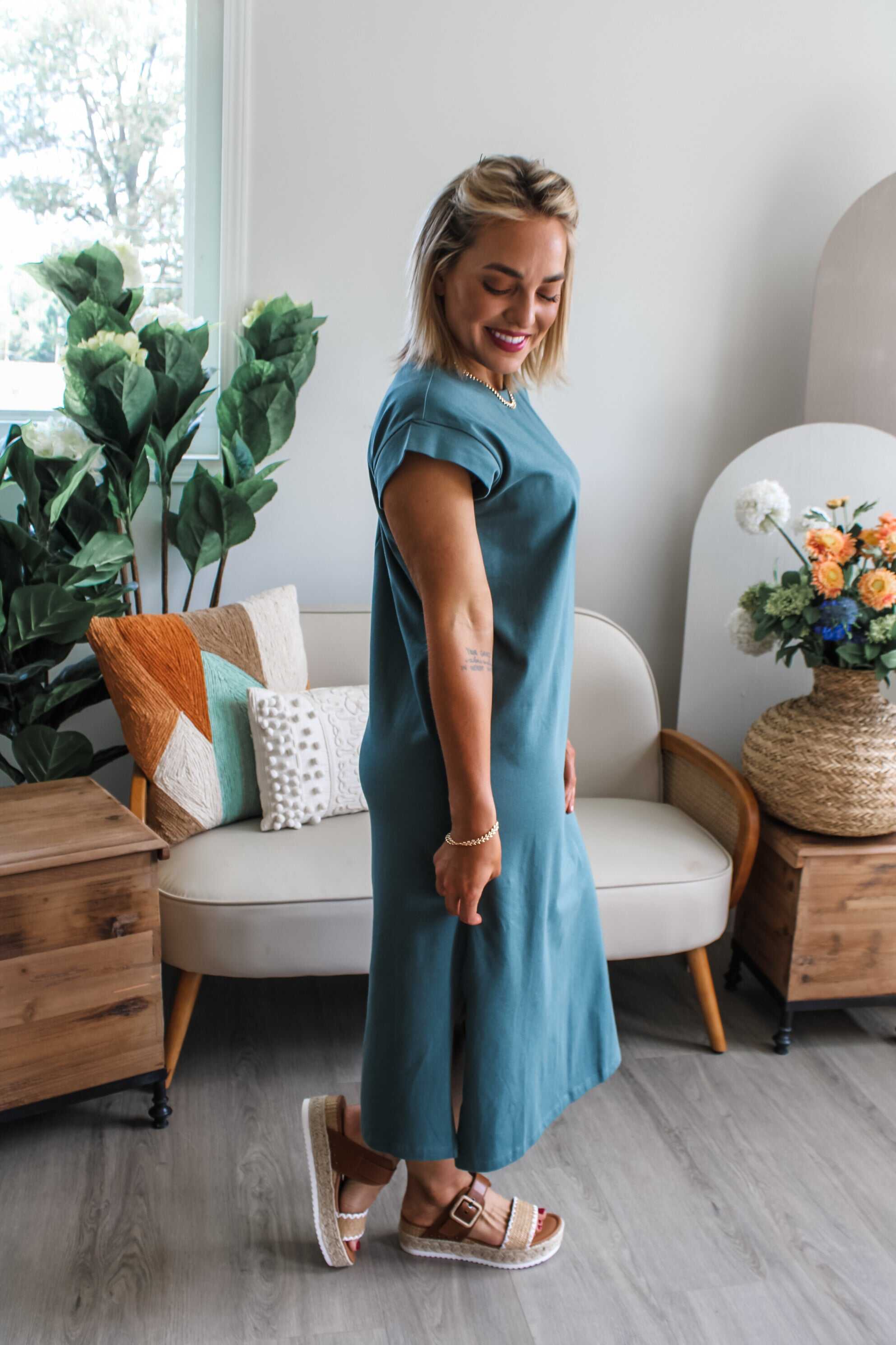 Calm & Composed Midi Dress • Pine