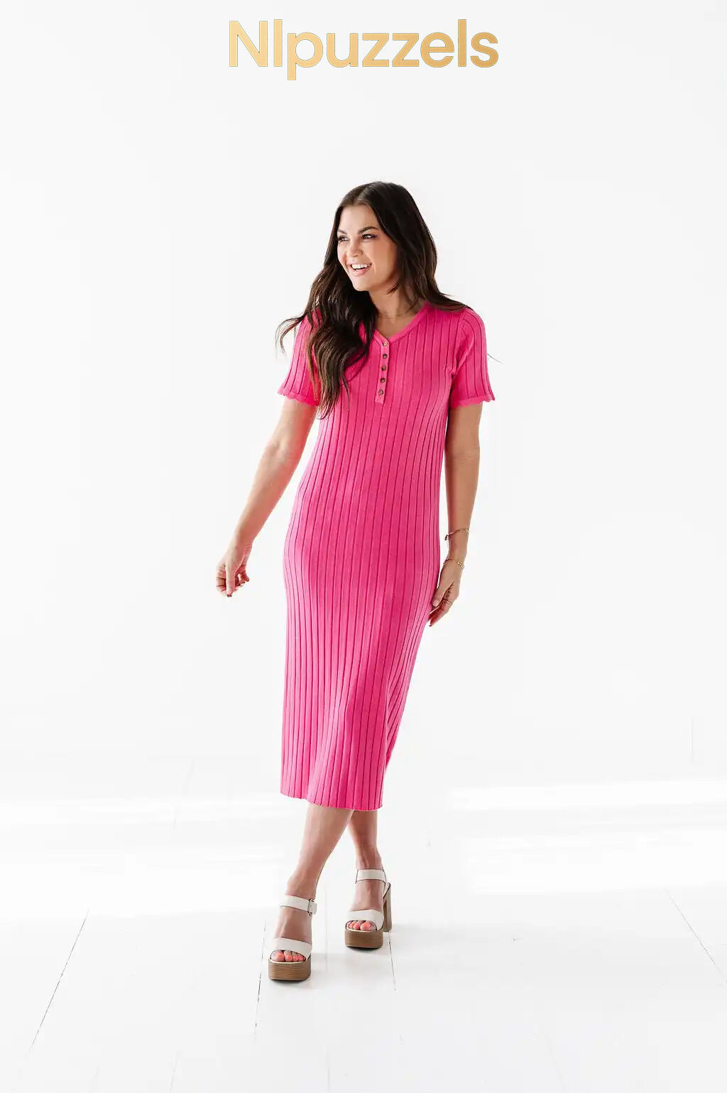 Harper Short Sleeve Dress in Hot Pink - Size XL, 1X, & 2X Left