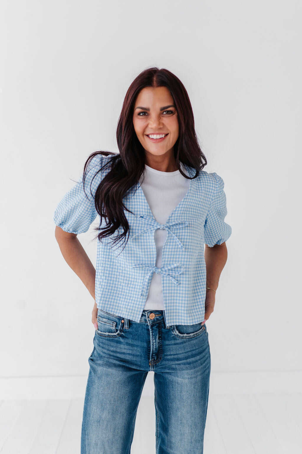 Finley Tie Front Top in Blue