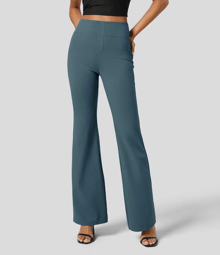 High Waisted Back Side Pocket Slight Flare Work Pants