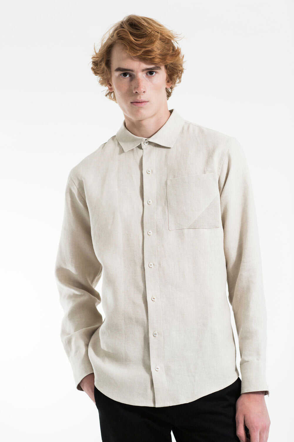 Linen shirt with pocket - Sand Beige