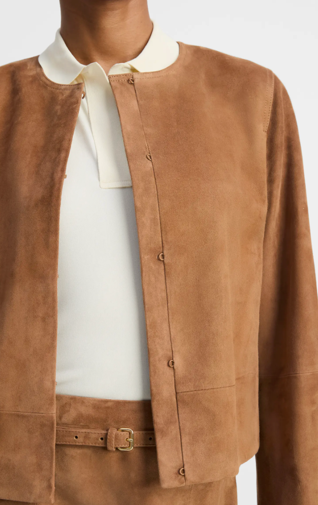 Vince Collarless Cropped Suede Jacket