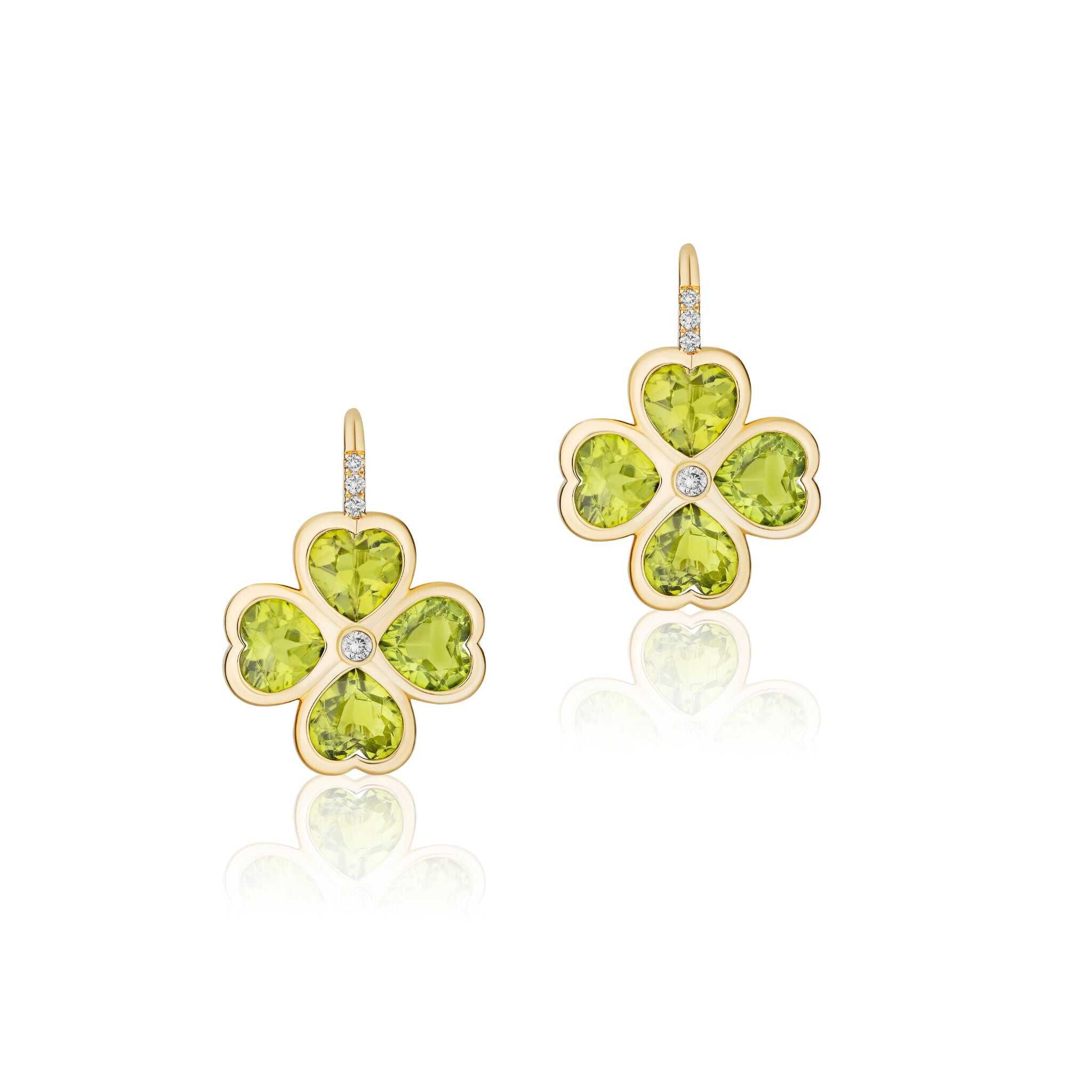 Goshwara Peridot & Diamond 18K Yellow Gold Clover Earrings