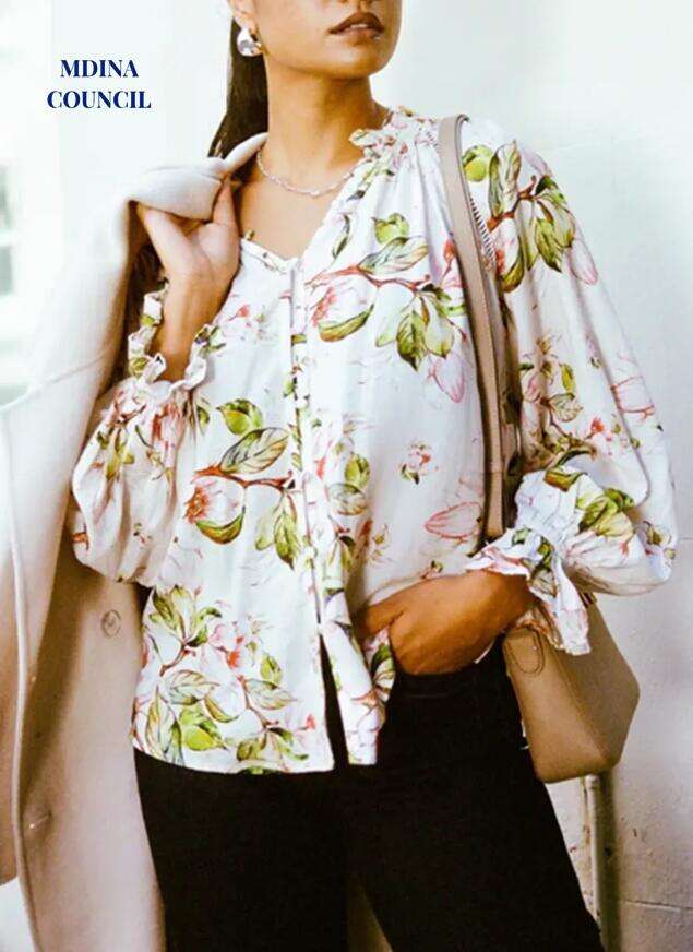 Gossamer Rose Garden Print Lace Insert Blouse