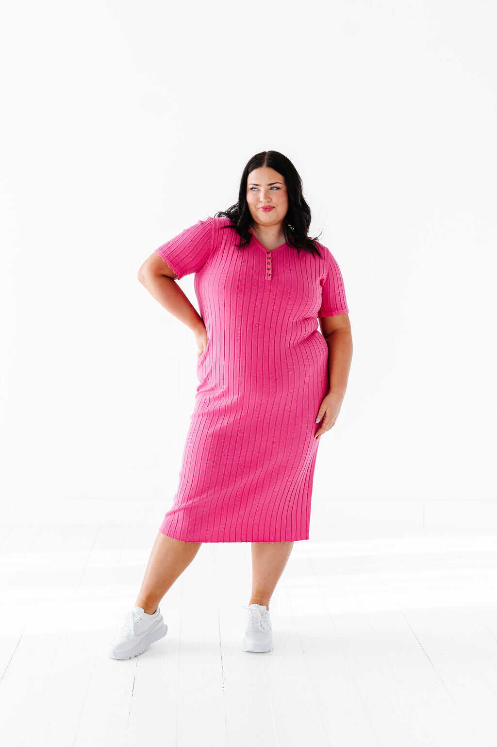 Harper Short Sleeve Dress in Hot Pink - Size XL, 1X, & 2X Left