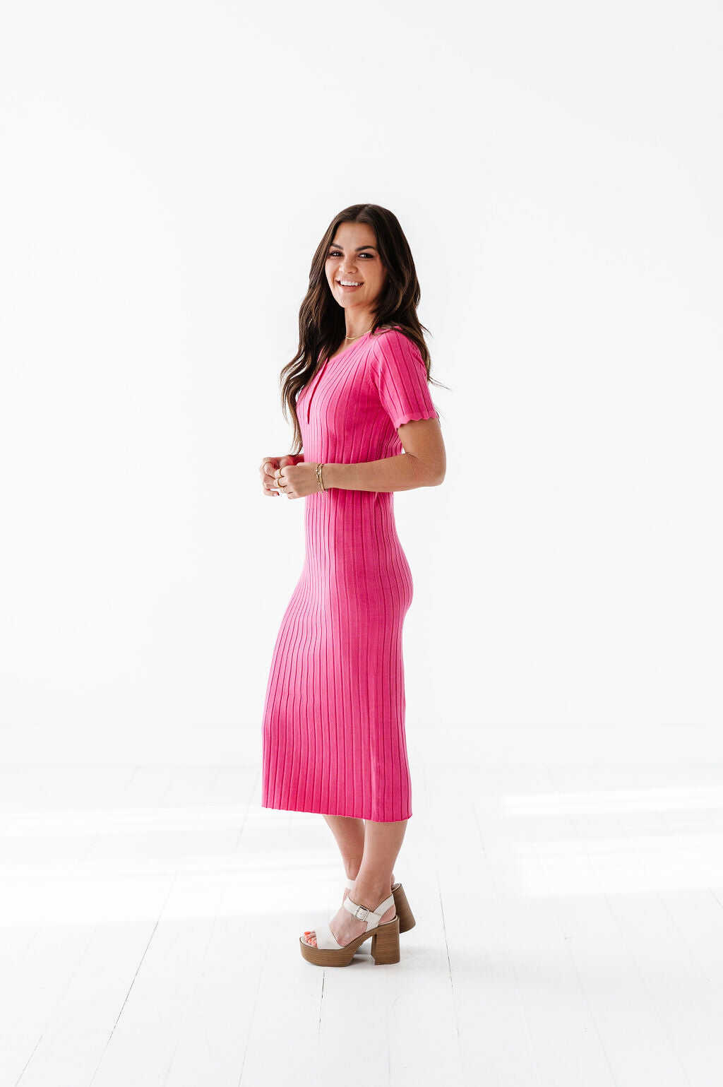 Harper Short Sleeve Dress in Hot Pink - Size XL, 1X, & 2X Left