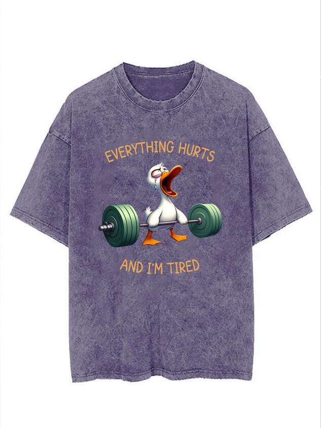 🦆 Cute Fitness Duck Washed Printed T-Shirt