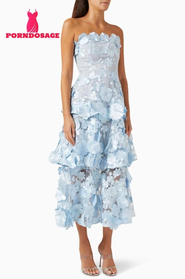 Embroidered Ruffle Off-Shoulder Midi Dress