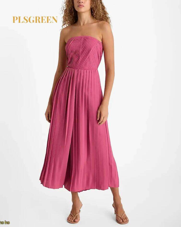 Pleated Strapless Flowy Wide Leg Jumpsuit
