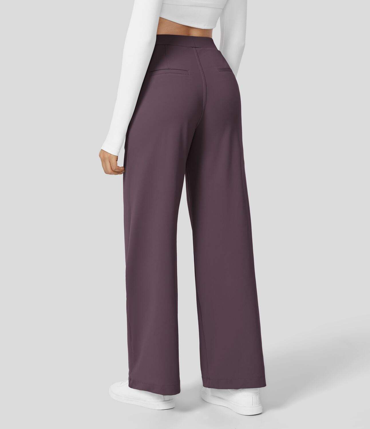 High Waisted Plicated Side Pocket Straight Leg Work Pants