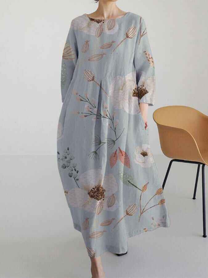 Ladies Botanical Floral Design Casual Loose Dress