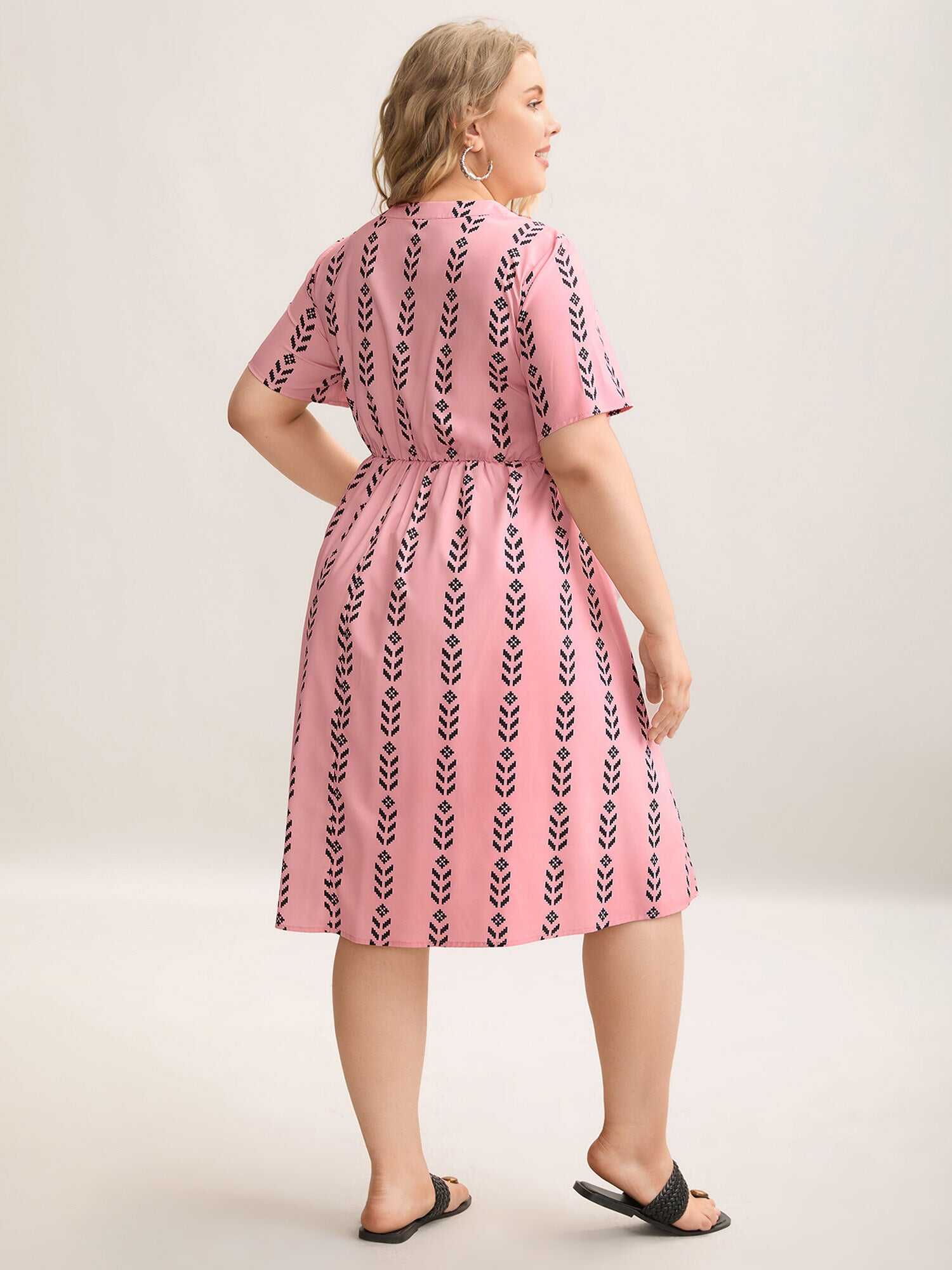 Boho Striped Split Neck Midi Dress