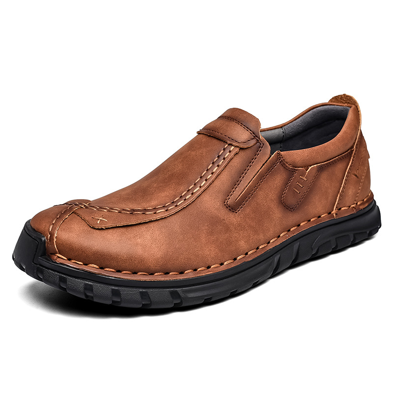 Men's Comfortable Lightweight Leather Stitched Walking Shoes