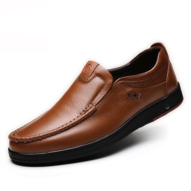 Men's Genuine Leather Soft Insole Casual Business Slip On Loafers