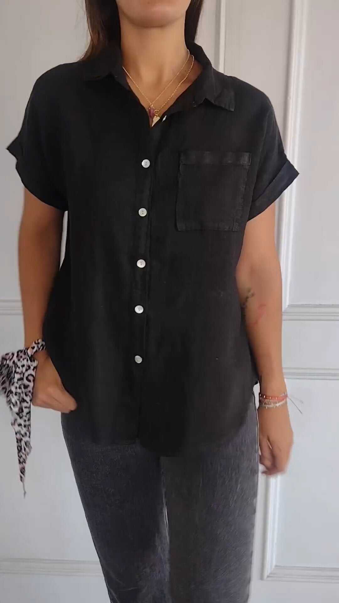 Women's Cotton & Linen Lapel Shirt