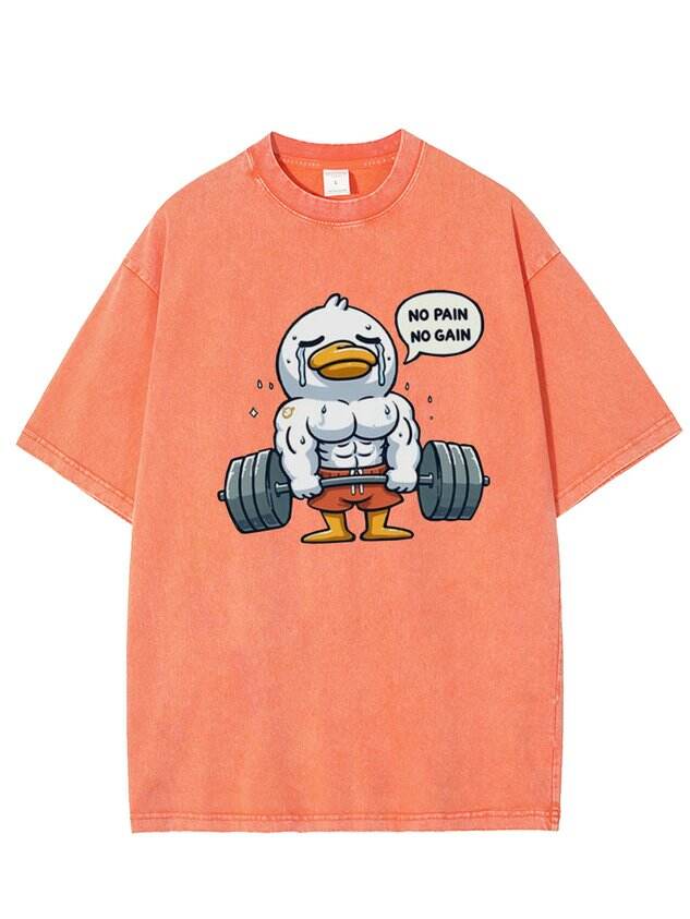 🦆 Fun Fitness Weeping Duck Print Washed T-Shirt