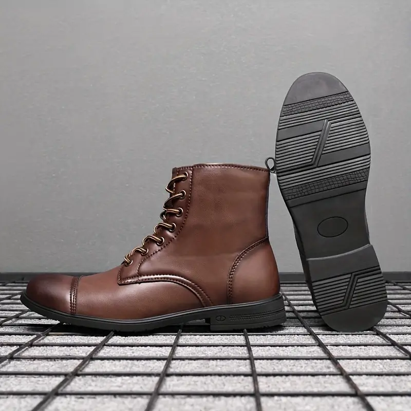 Italian Men's High-top Leather Boots Cap Toe Waterproof Wear-resistant Dress Boots Work Boots