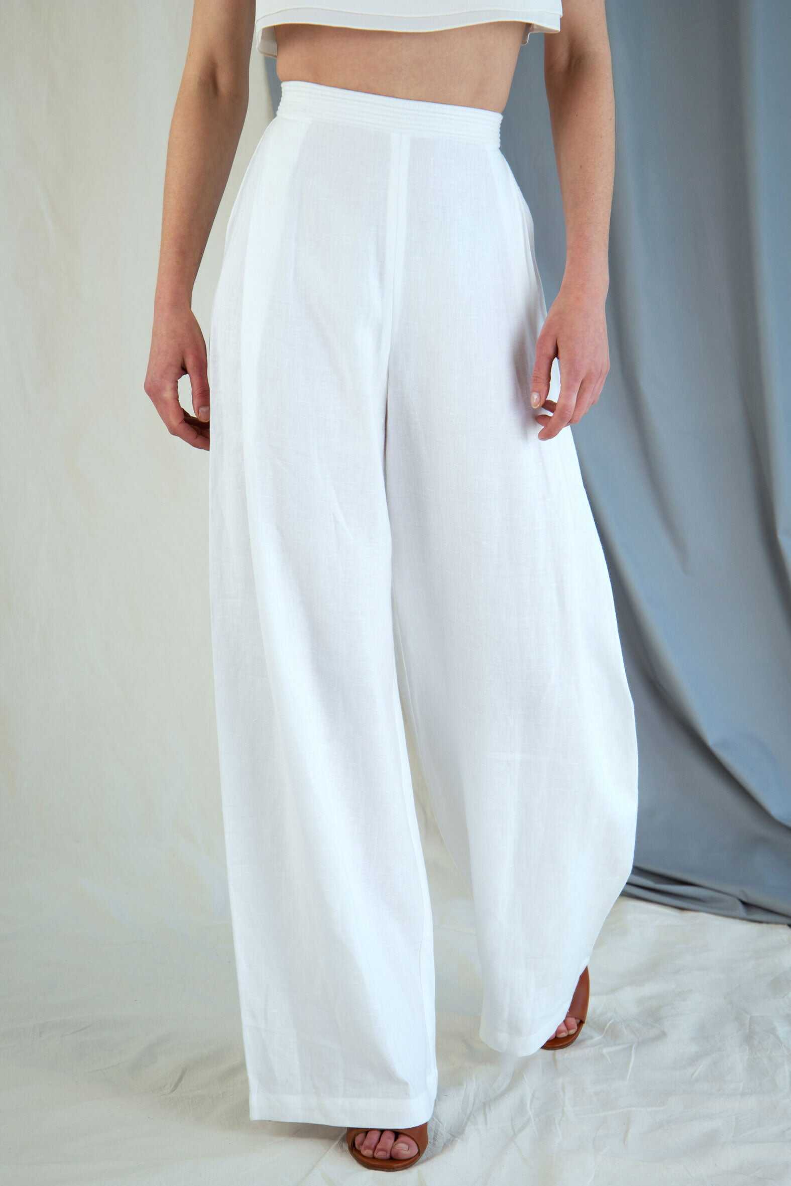 High-rise linen trousers - White