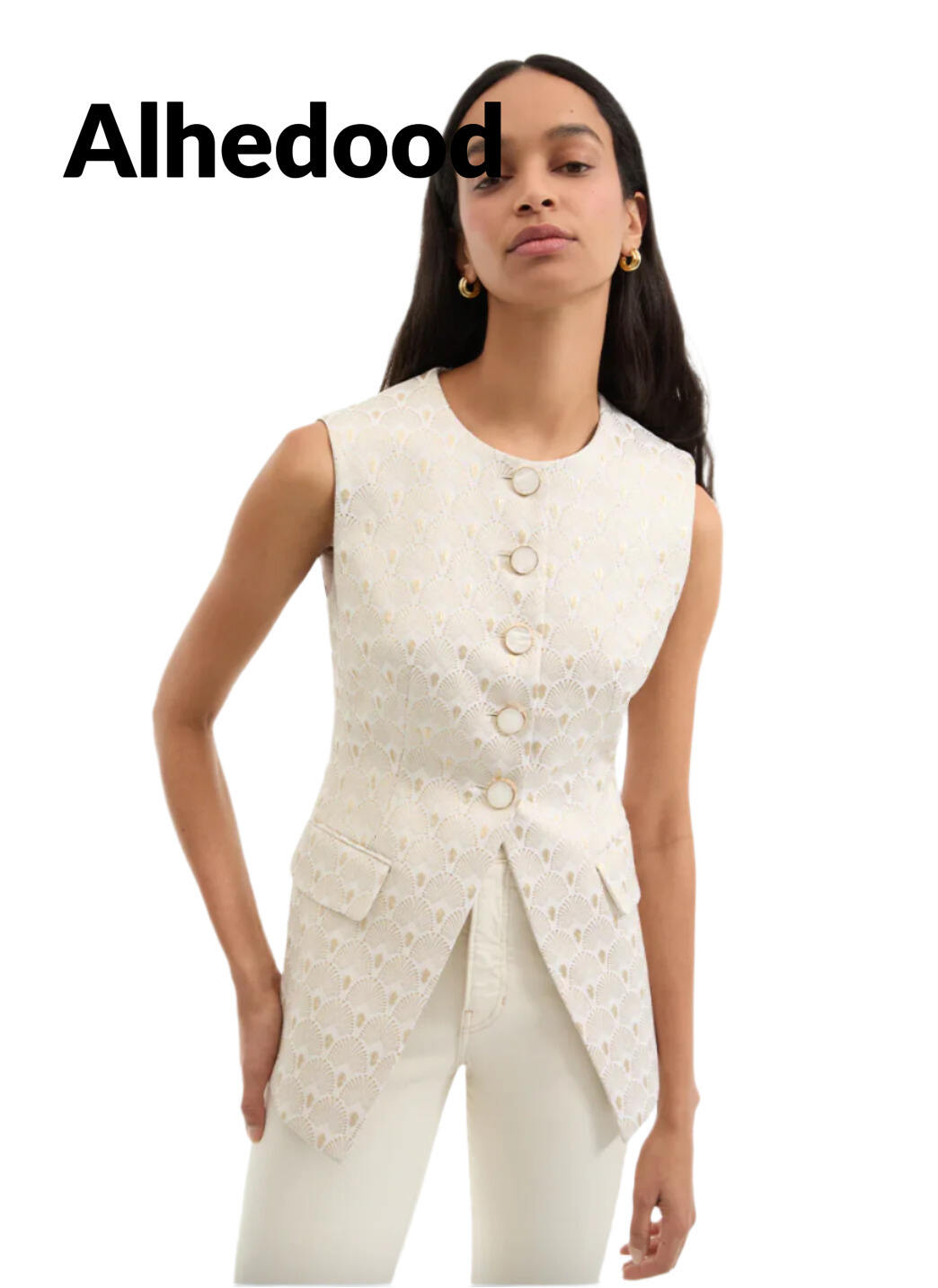 Veronica Beard Lois Vest in Off White/Gold