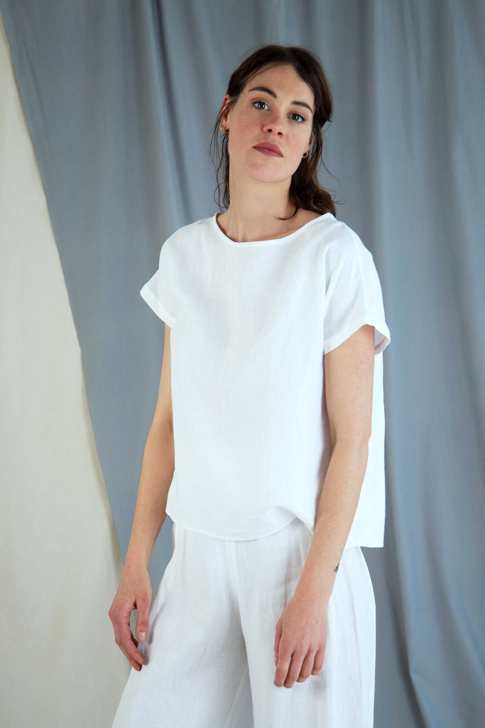 Drop shoulder linen top - White