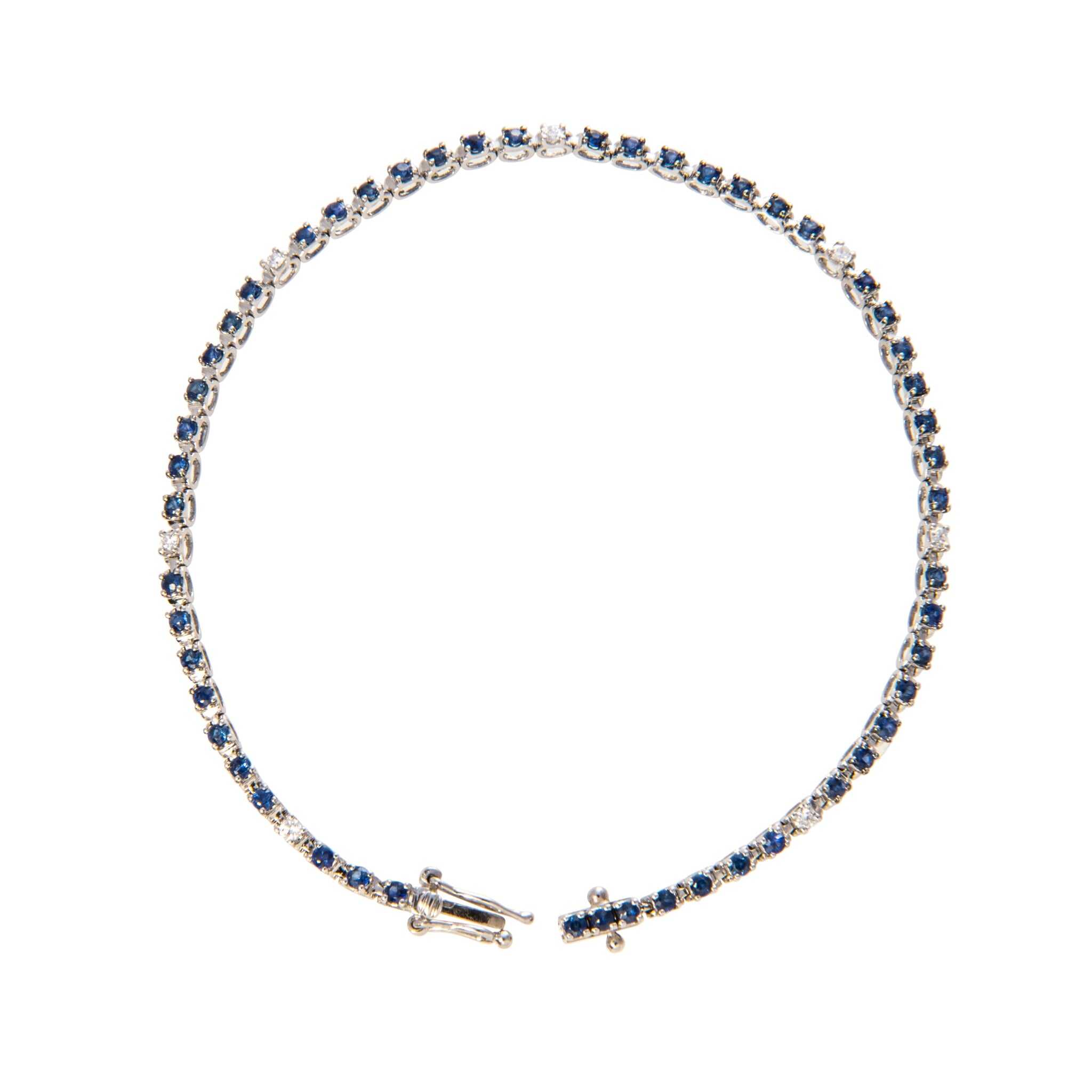 Sapphire & Diamond 14K White Gold Tennis Bracelet