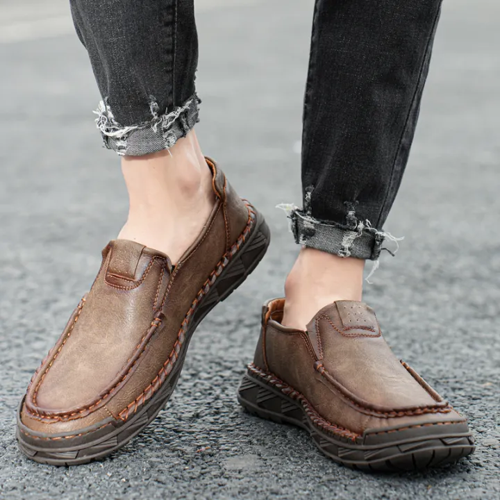 Men Genuine Leather Casual Shoes Comfortable Lightweight Non-Slip Orthopedic Shoes