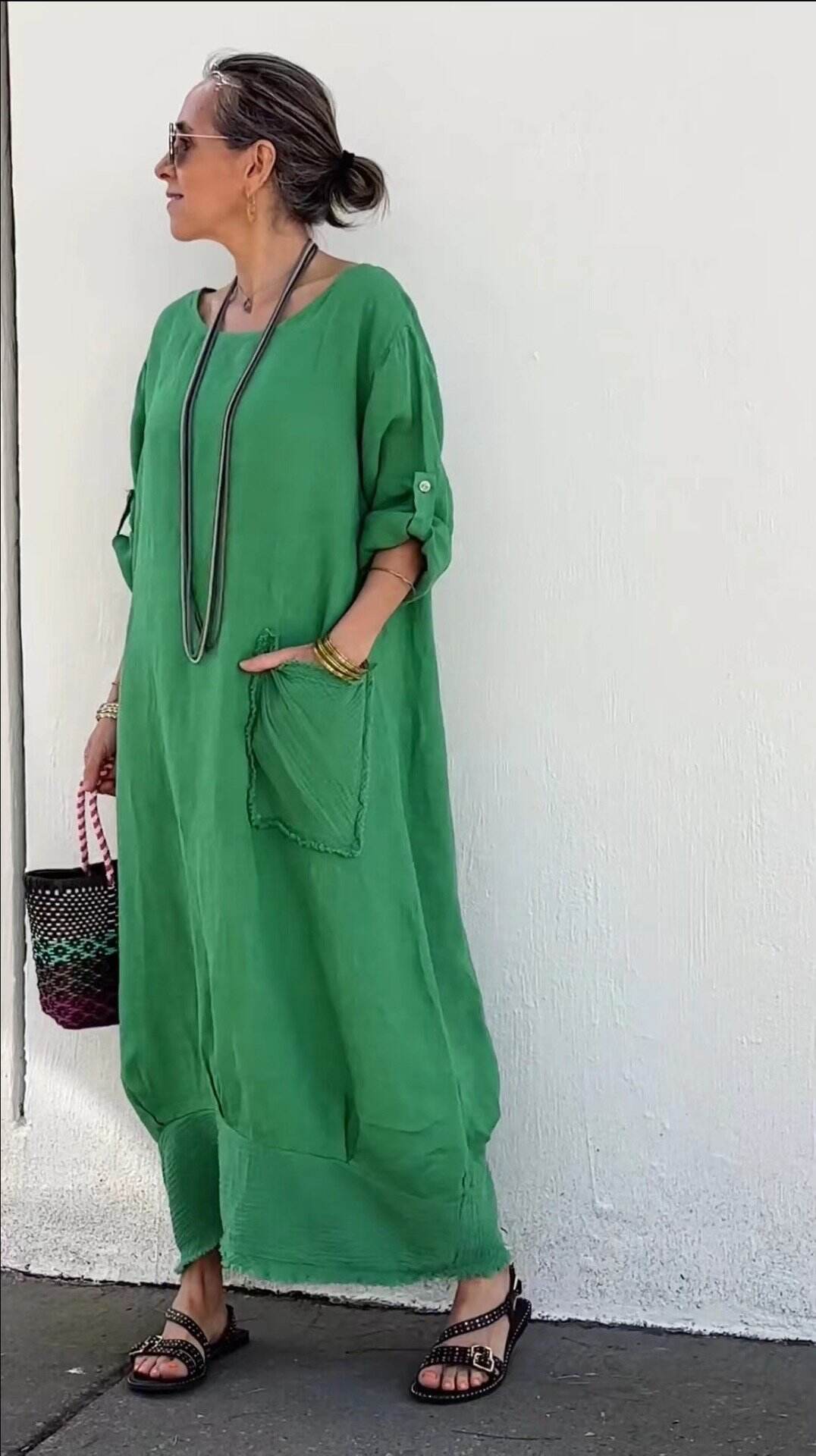 Cotton and Linen Patchwork Long Dress
