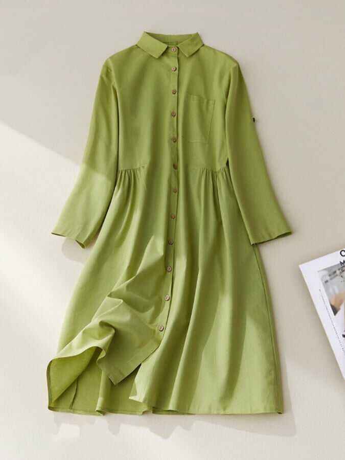Cotton And Linen Solid Color Shirt Skirt