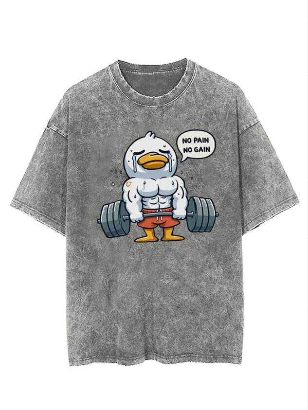 🦆 Fun Fitness Weeping Duck Print Washed T-Shirt