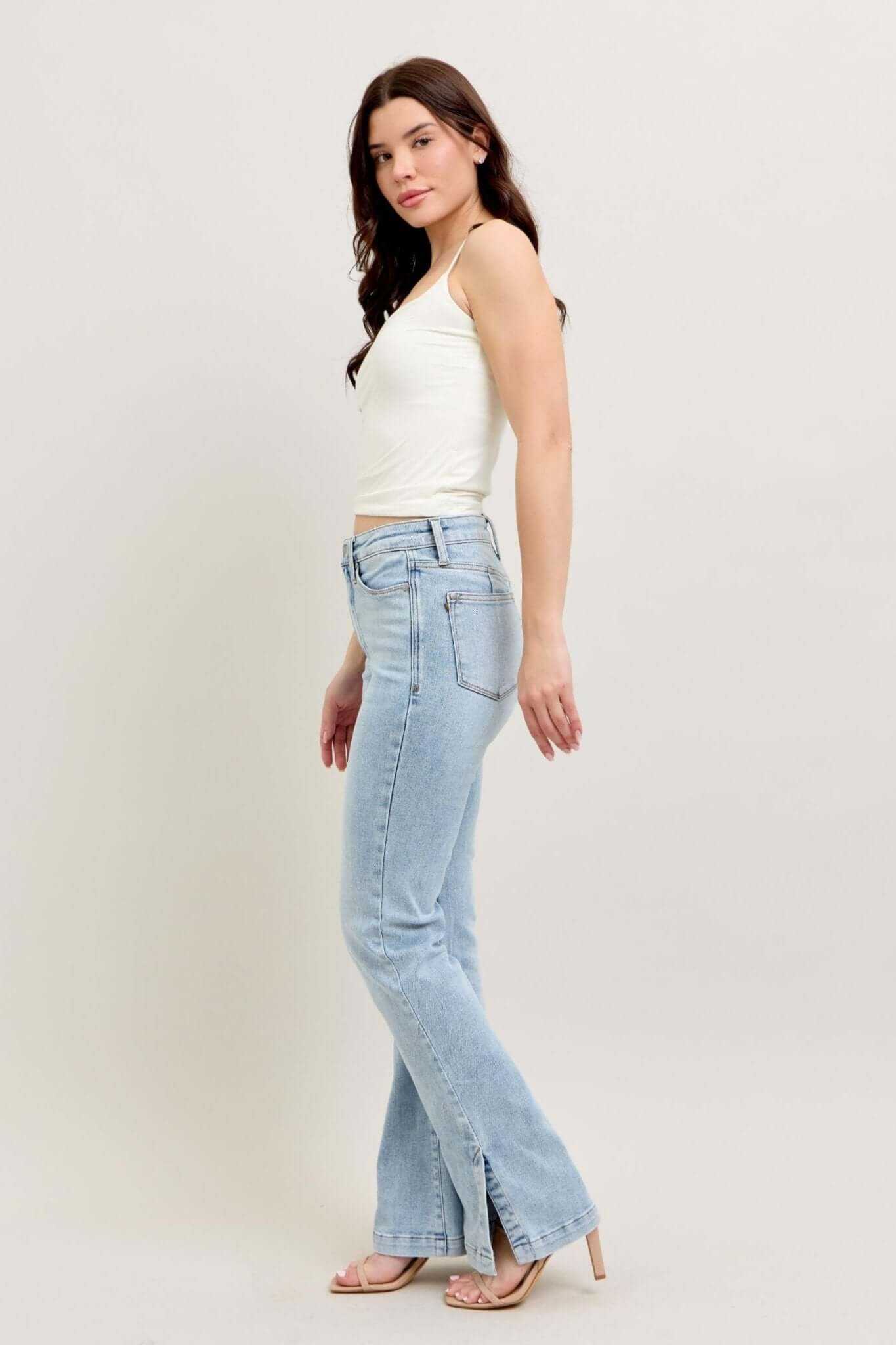 Judy Blue Vintage Wash Tummy Control Side Slit Slim Bootcut Jeans