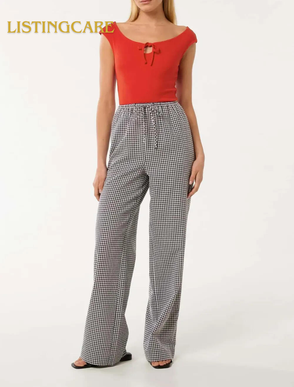 Gingham Wide Leg Pant