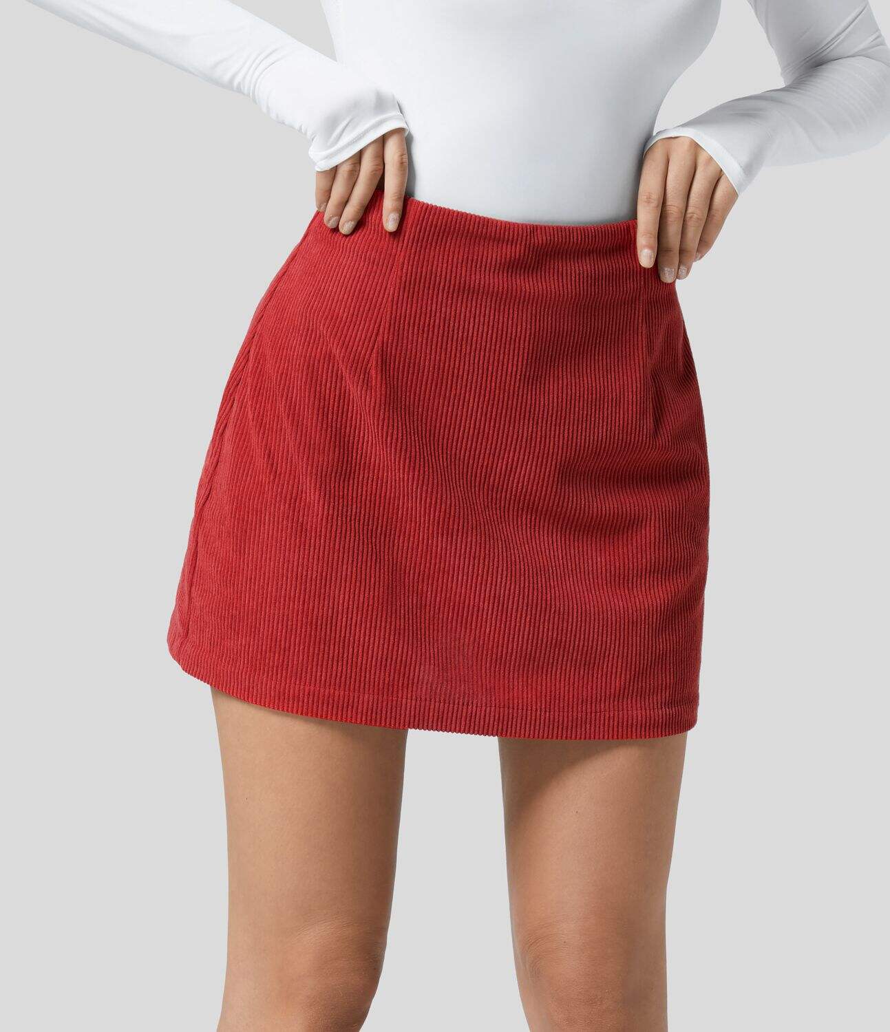 High Waisted Invisible Zipper 2-in-1 A Line Mini Corduroy Casual Skirt