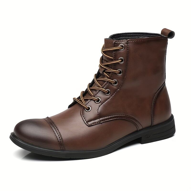 Italian Men's High-top Leather Boots Cap Toe Waterproof Wear-resistant Dress Boots Work Boots