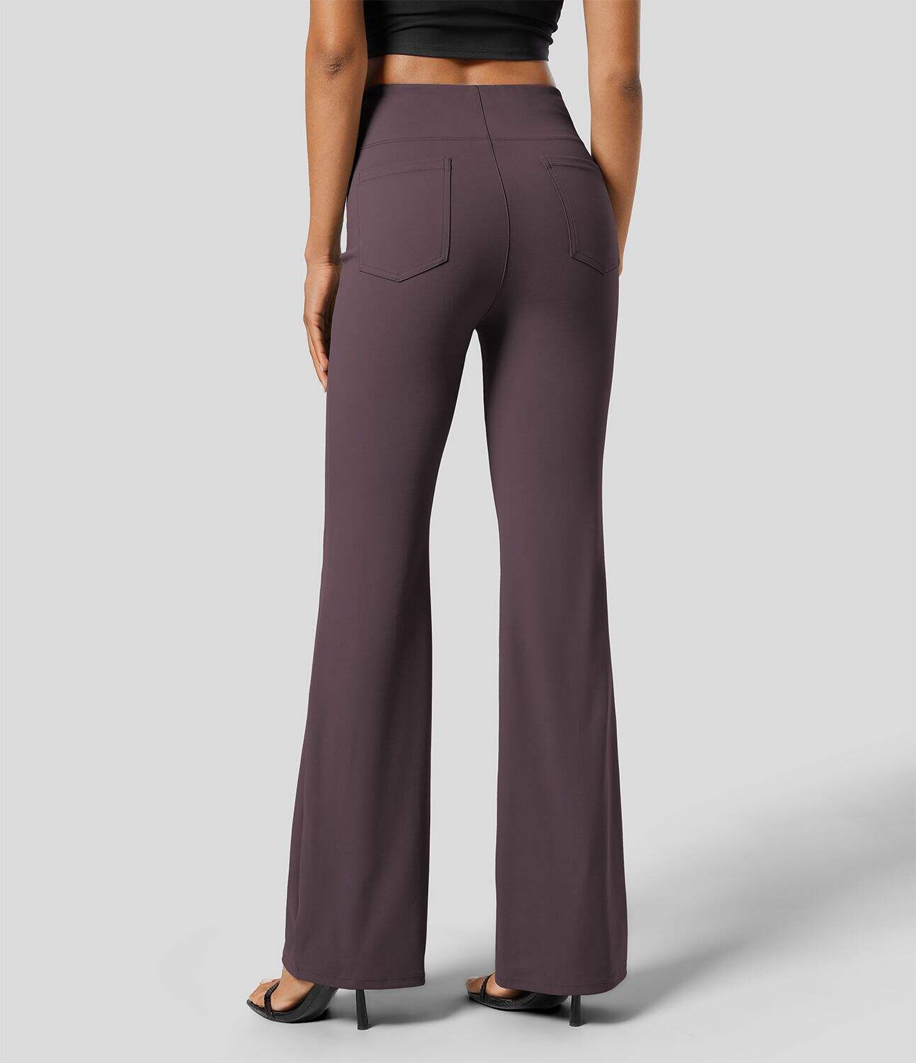 High Waisted Back Side Pocket Slight Flare Work Pants