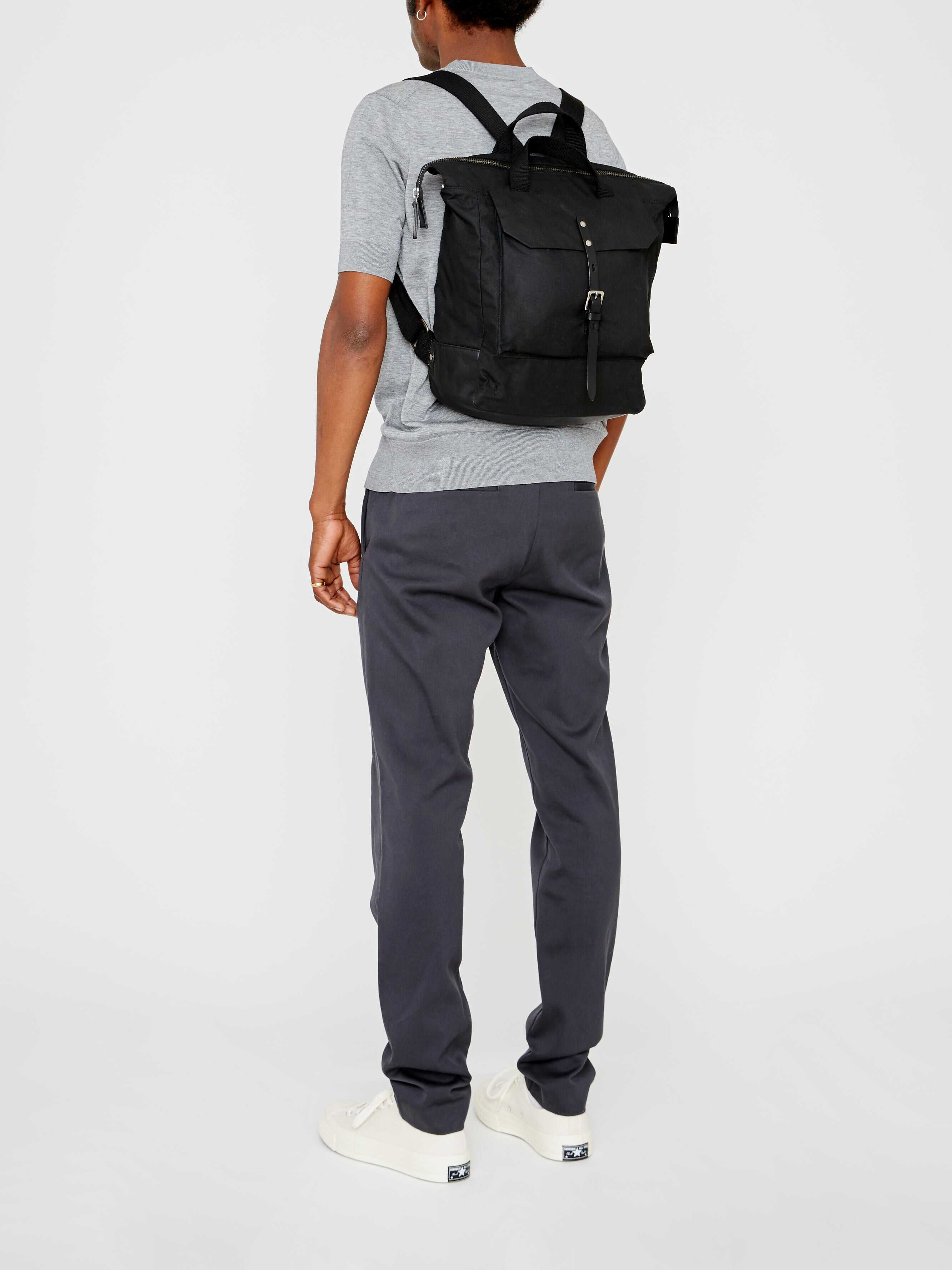Frances Waxed Cotton Rucksack in Black