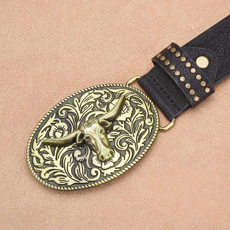 Men's Western Cowboy Style Vintage Rivet Embossed Belt 33277436U