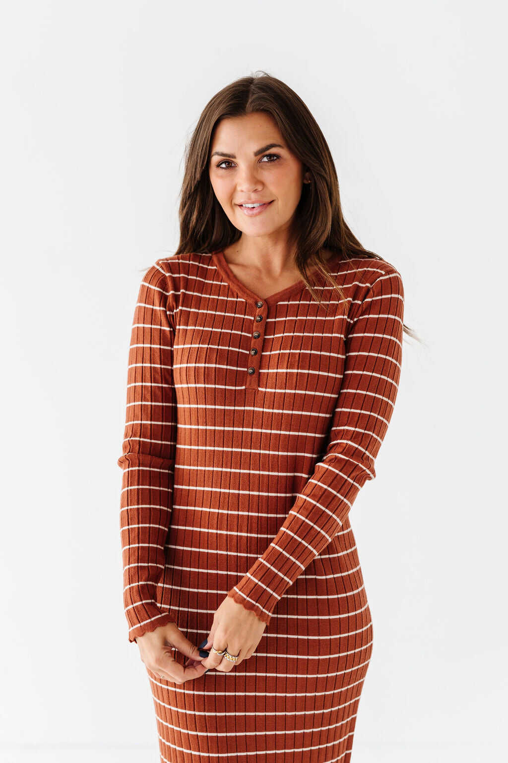 Willow Stripe Sweater Dress in Rust