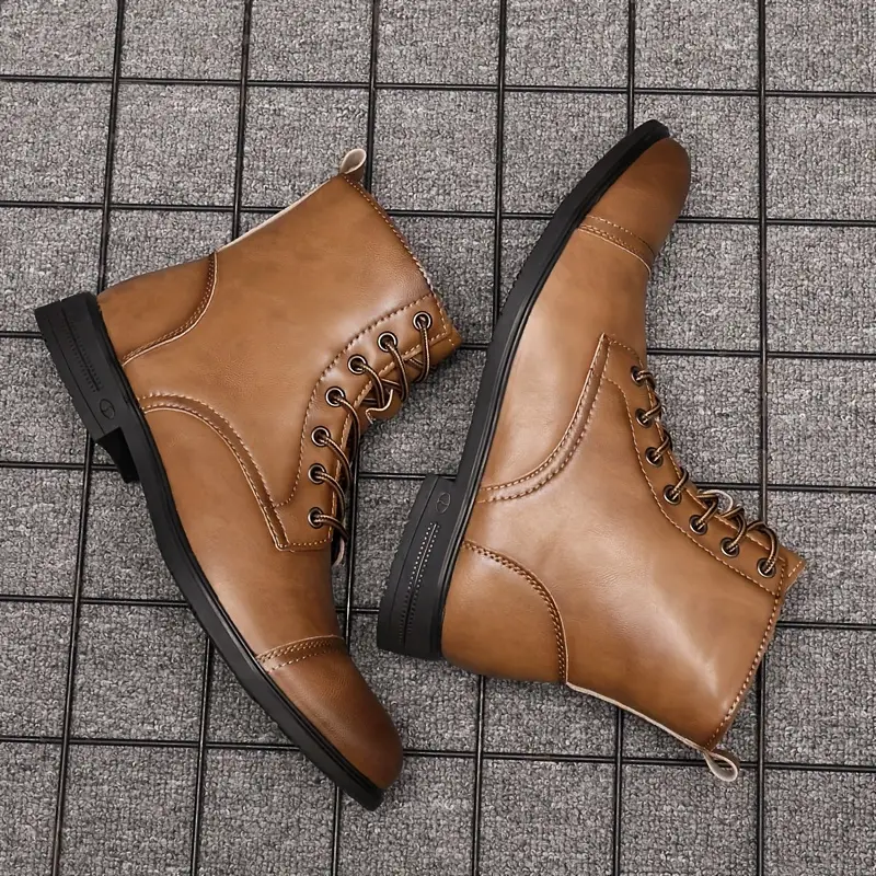 Italian Men's High-top Leather Boots Cap Toe Waterproof Wear-resistant Dress Boots Work Boots