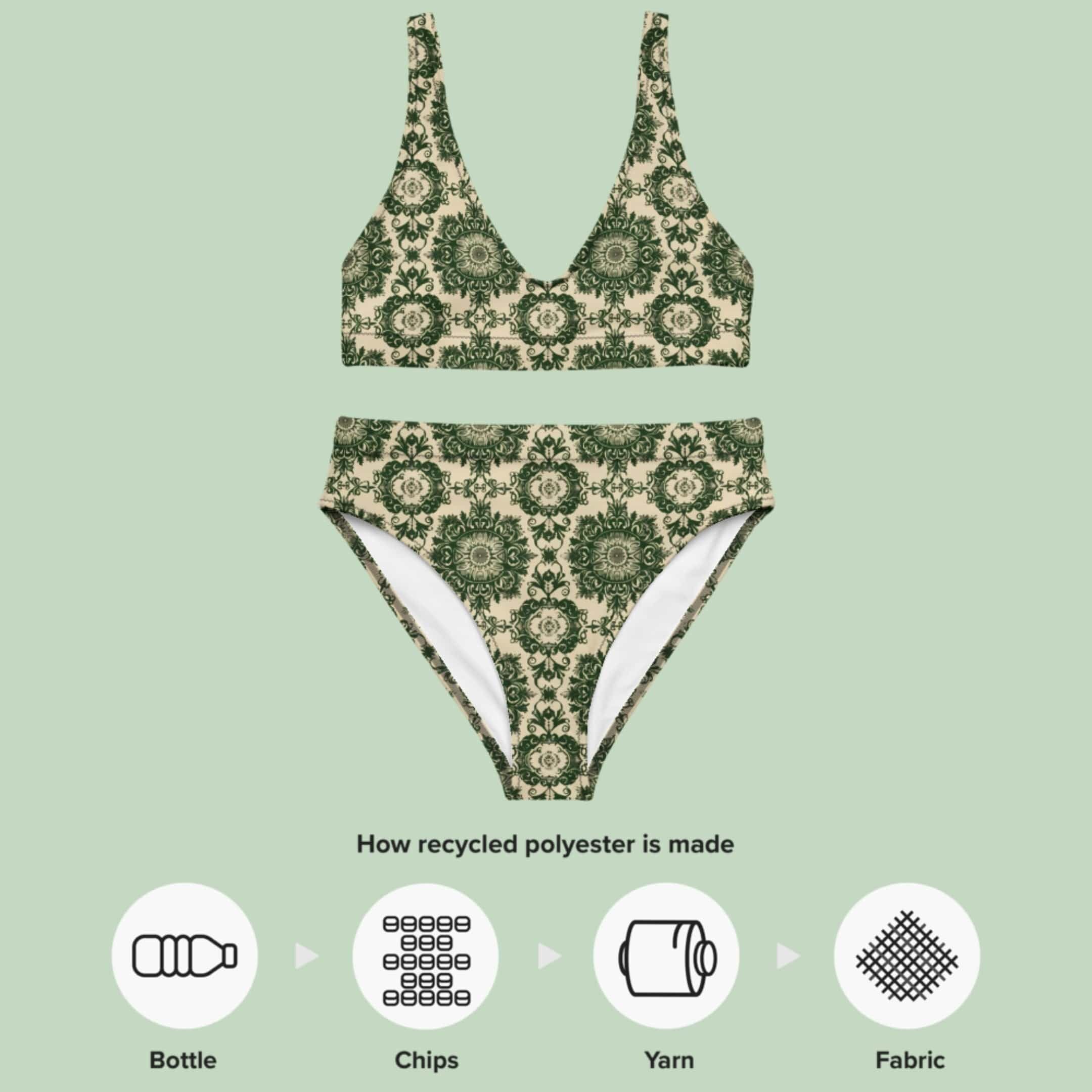 Recycled High-Waisted Bikini, Enchanting Verdant