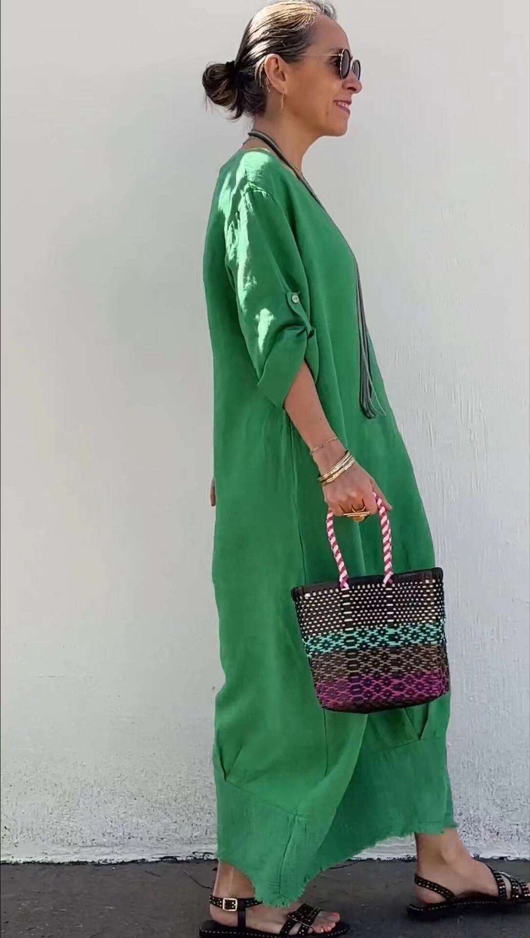Cotton and Linen Patchwork Long Dress