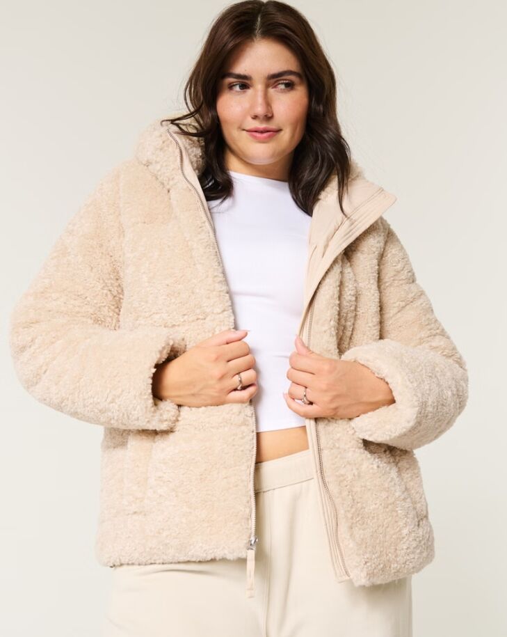 Therma-Fit Down-Fill Puffer Sherpa Jacket Cream
