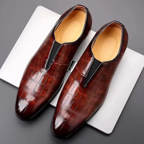 Men's Business Shoes Stone Pattern Casual PU Leather Shoes