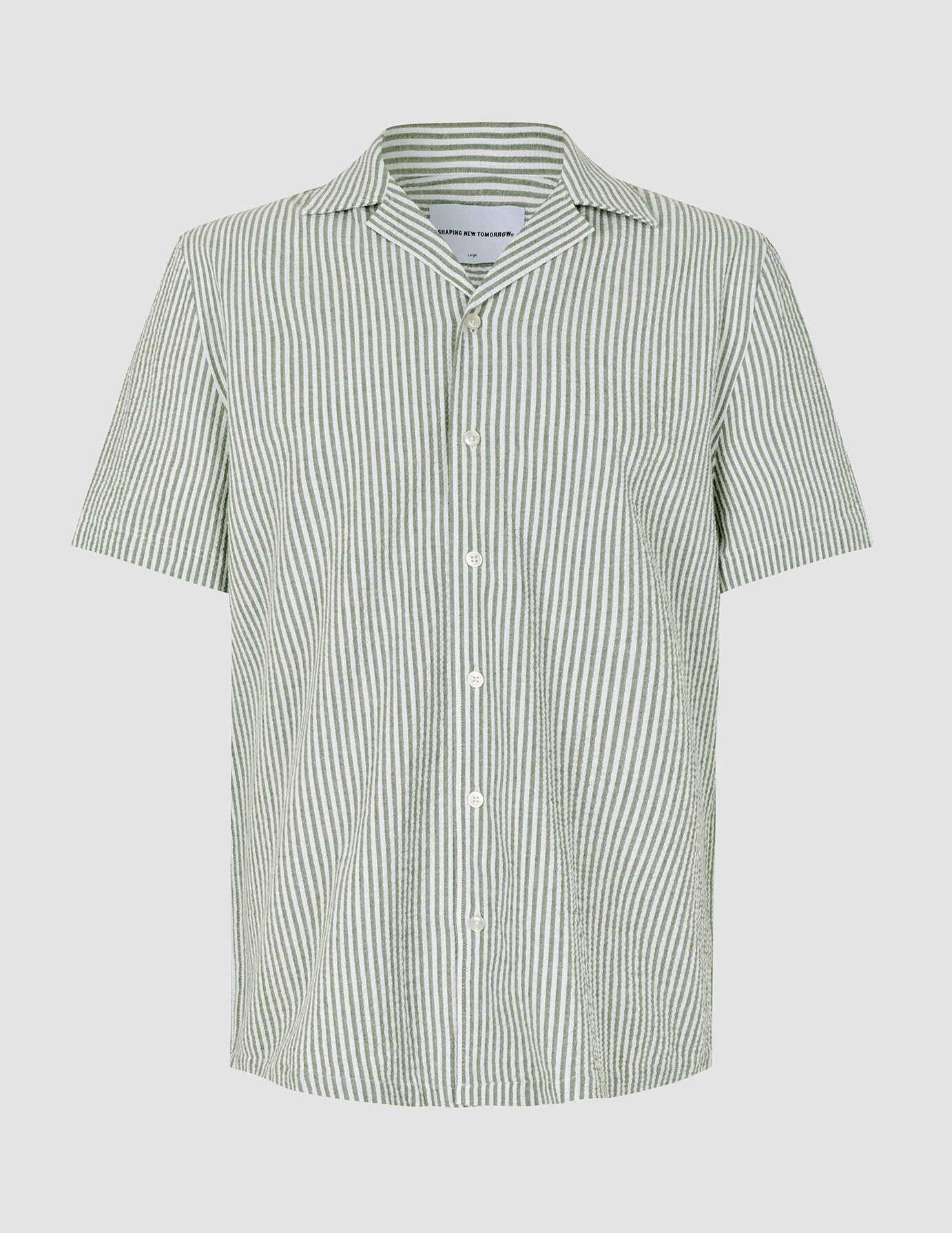 Seersucker Short Sleeve Shirt Green Stripes